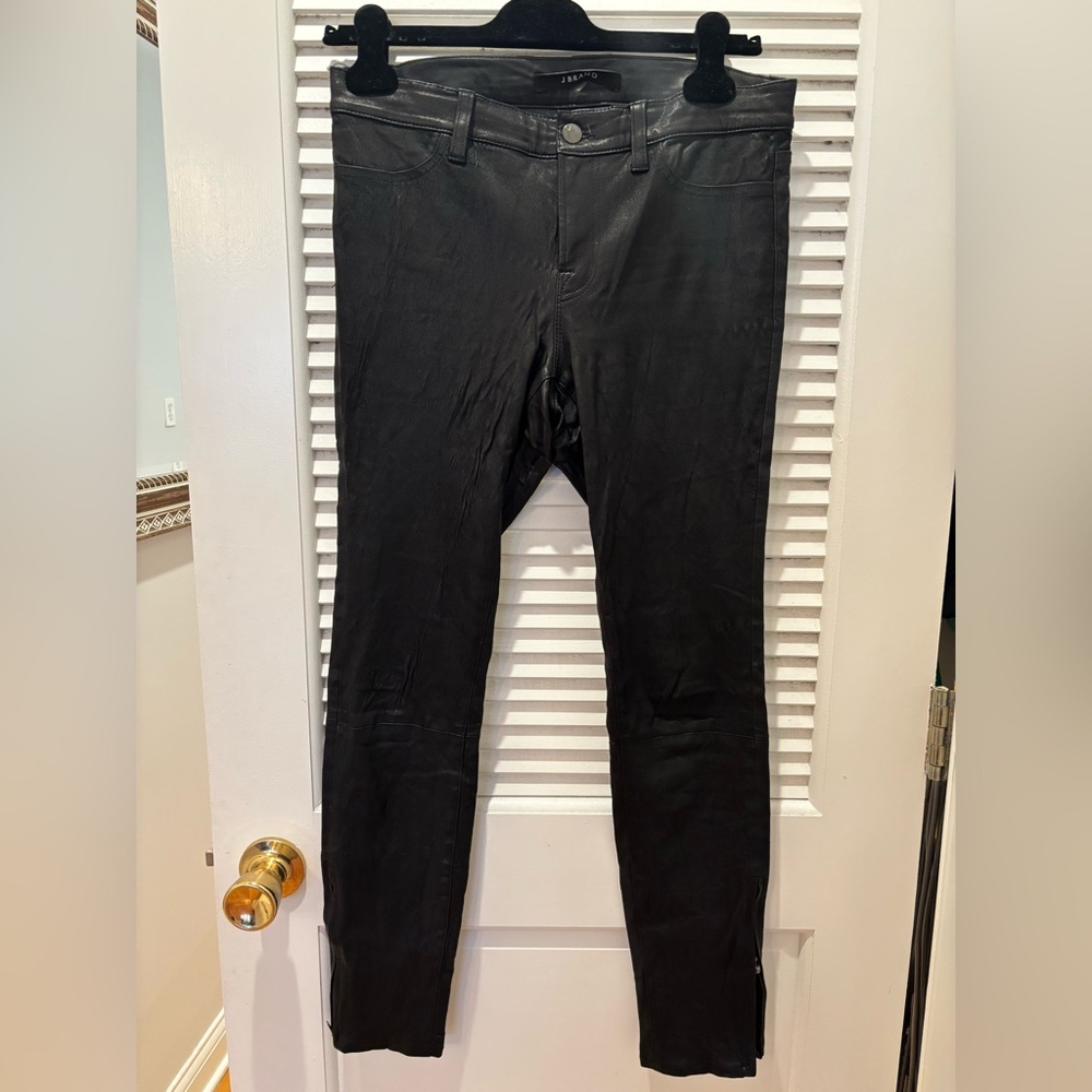 J Brand Shiny Black Leather Pants size 28 skinny